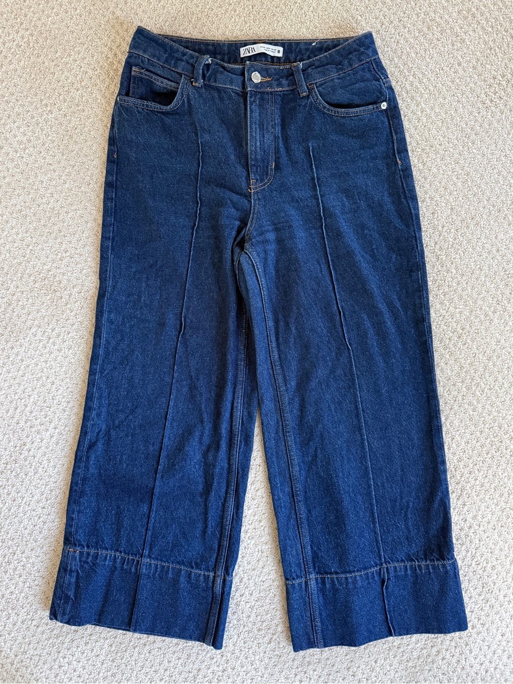 Zara Women’s Dark Blue Cropped Capri Wide-Leg Jeans 6